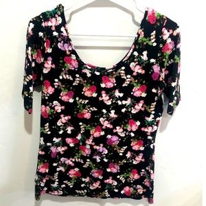 Black floral print shirt